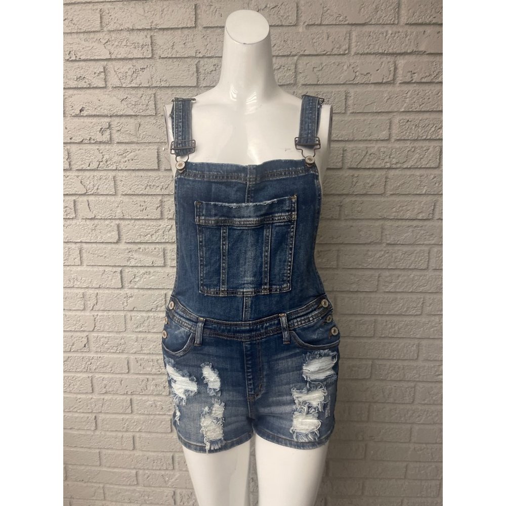 Kan Can Modele Distress Denim Coverall Shorts Size 26